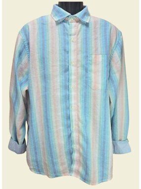 Tommy Bahama Linen Striped Long Sleeved Shirt Large